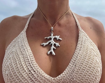 Coral Pendant Necklace, Boho Summer Beach Jewelry