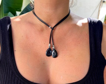 Obsidian Bohemian Necklace, Y Necklace, Lariat Necklace, Black Obsidian Pendant Necklace, Boho Necklace, Bohemian Style, Gift for Her