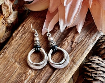 Boho Double Hoop Earrings – Leather Dangle Earrings, Mothers Day Gift