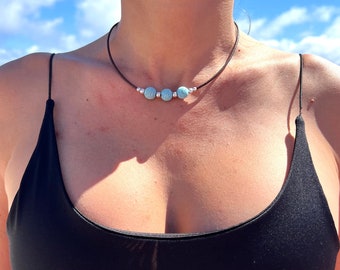 Turquoise Lava Leather Necklace, Simple Choker, Handmade Jewerly, Boho Necklaces, Leather Choker, Bridesmaids Gifts, Bridesmaids Gift Ideas