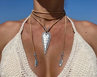 Heart Wrap Necklace, Minimal Necklace, Boho jewelry, Bohemian Jewelry, Hippie Jewelry, Bohemian Necklaces, Boho Necklaces, Silver jewelry