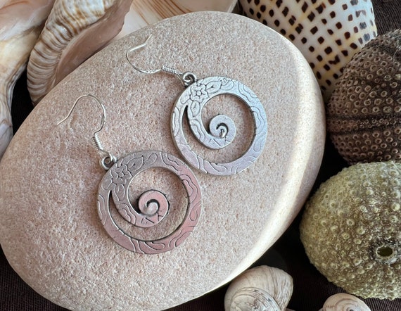 Statement dangle hoop earrings, sterling silver earring hoops, bohemian drop earrings, boho jewelry, boho earring
