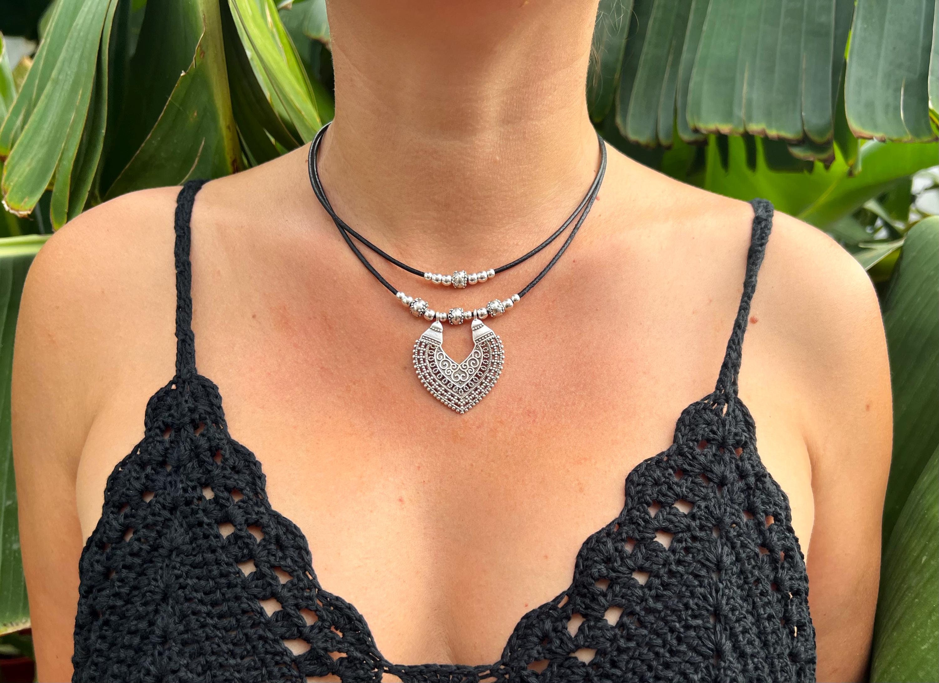 Silver boho necklace deals
