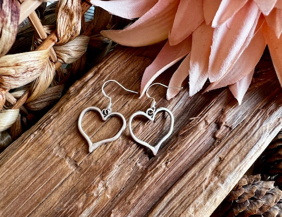 Boho Heart Earrings, Hippie Earrings, Bohemian Earrings, Statement Earrings, Dangle Earrings, Silver Earrings, Boho Chic Silver Earrings
