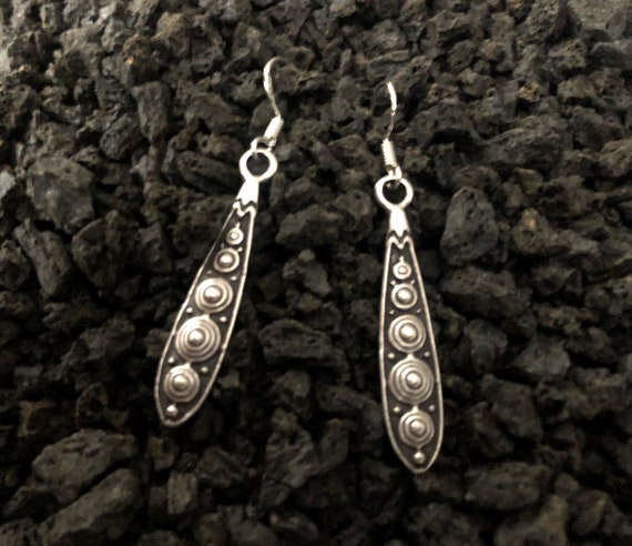 Statement dangle hoop earrings, sterling silver earring hoops, bohemian drop earrings, boho jewelry, boho earring