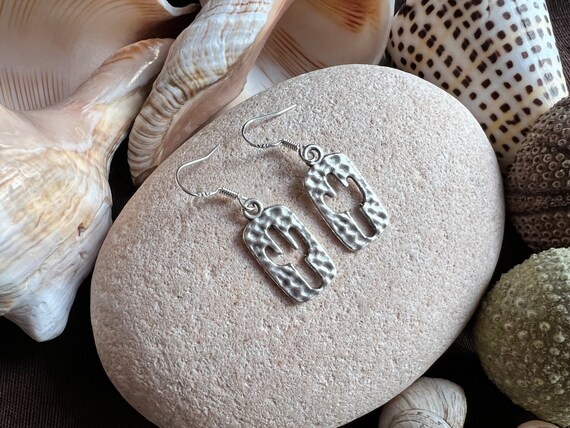 Cactus dangle earrings, sterling silver earring hoops, bohemian drop earrings, boho jewelry, boho earrings, handmade jewerly, gift for her