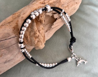 Dolphin Leather Bracelet, Boho Beach Bracelet for Women