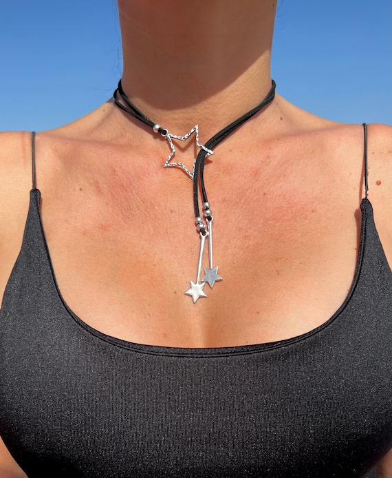 Bohemian Necklace, Y Necklace, Lariat Necklace, Silver Star Pendant Necklace, Boho Necklace, Choker Necklace, Celestial Jewelry, Custom