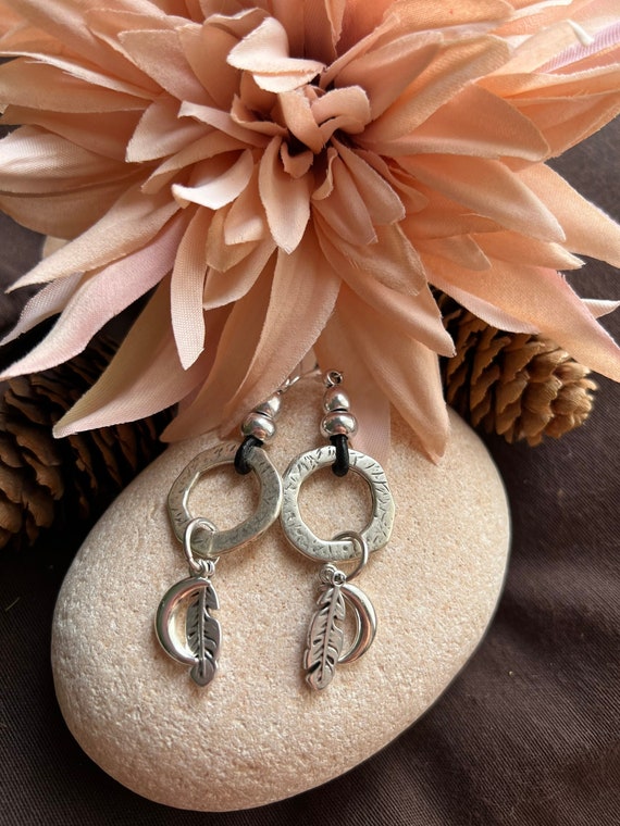 Statement dangle hoop earrings, sterling silver earrings hook, bohemian drop earrings, boho jewelry, boho earring