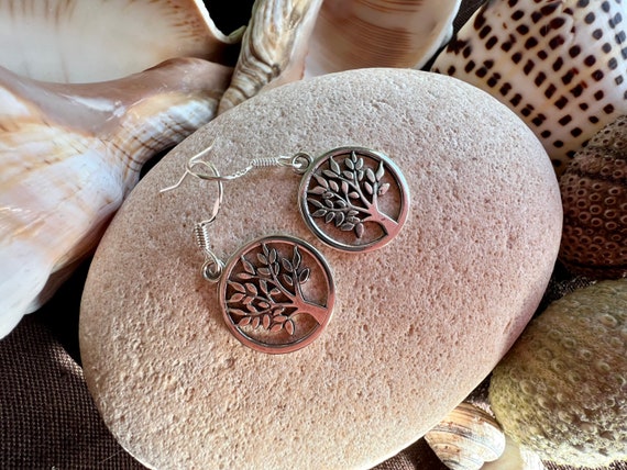Tree of life dangle hook earrings, sterling silver earrings hook, bohemian drop earrings, boho jewelry, boho earring, lucky earrings