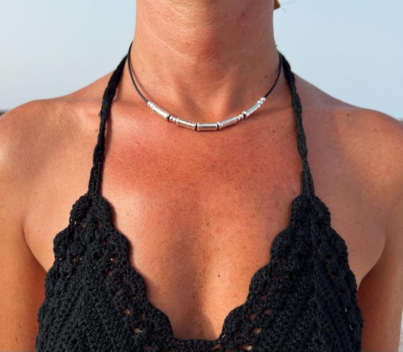 Silver Leather Choker Necklace, Simple Choker, Handmade Jewerly, Boho Necklaces, Leather Choker, Bridesmaids Gifts, Choker Necklaces