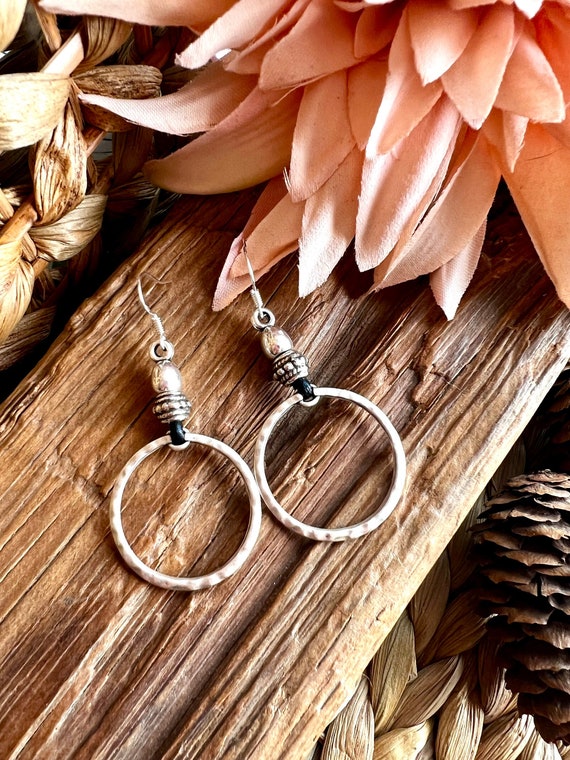 Dainty Boho Silver Ring and Leather Earrings, Perfect for Everyday Style, Boho Jewelry, Statement Boho Chic Jewelry for Women