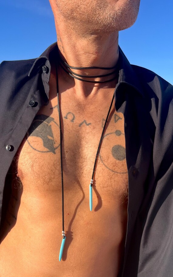 Turquoise Jewelry, Silver Necklaces for Men, Personalized Gift for Men, Leather Necklace, Mens Necklace, Gift for Him, Custom Made