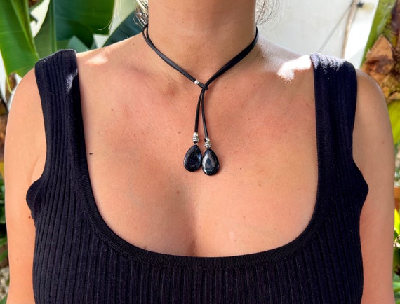 Obsidian Bohemian Necklace, Y Necklace, Lariat Necklace, Black Obsidian Pendant Necklace, Boho Necklace, Bohemian Style, Gift for Her