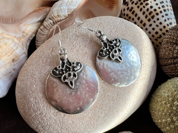 Statement dangle hoop earrings, sterling silver earring hoops, bohemian drop earrings, boho jewelry, boho earring