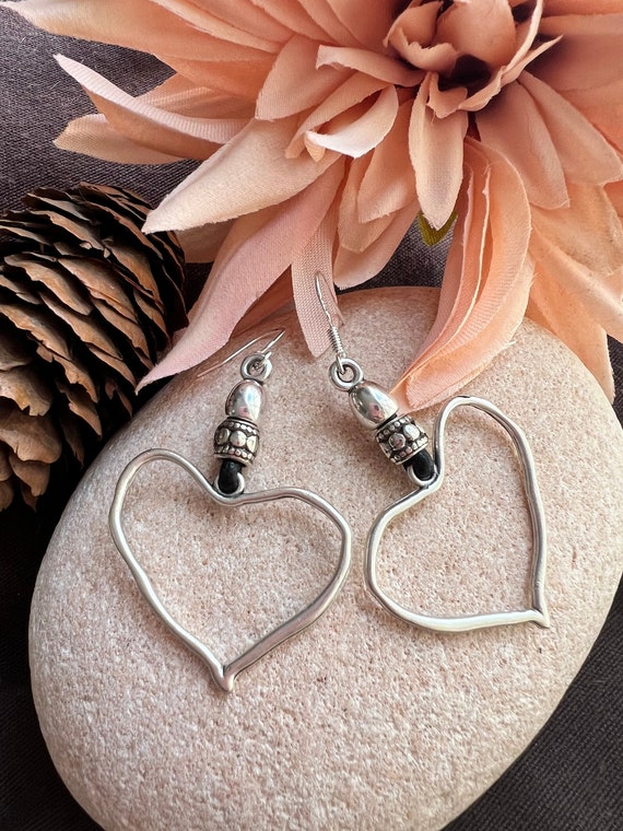 Statement dangle hoop earrings, sterling silver earrings hook, bohemian drop earrings, boho jewelry, boho earring, Handmade Jewerly