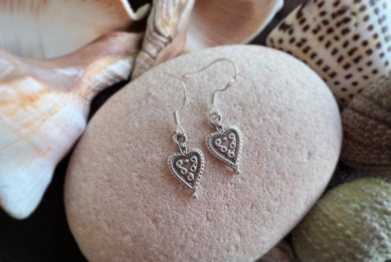 HEART Earrings, Hippie Earrings, Boho Earrings, Statement Earrings, Dangle Earrings, Silver Boho Earrings, Boho Silver Earrings Boho Chic