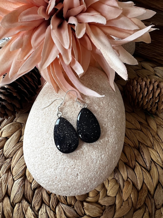 Boho Earrings, Obsidian Jewelry, Bohemian Earrings, Statement Earrings, Dangle Earrings, Turquoise Earrings, Boho Silver Earrings Boho Chic