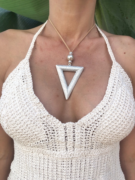 Sterling Silver, Boho Long Pendant Necklace, Leather Necklace, Handmade Statement Jewelry, Boho Jewelry for Women, Minimalist Jewelry Gift
