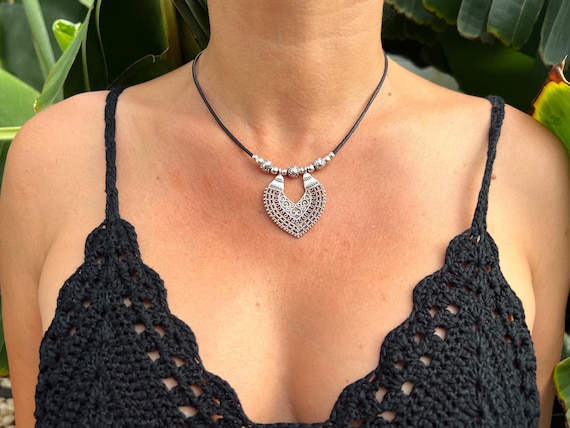 Boho Sterling Silver Pendant Genuine Leather Choker Necklace - Unique Gifts Jewelry for a Chic Bohemian Look - Boho Choker - Personalized