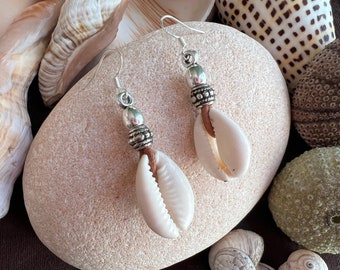Cowrie Shell Earrings, Boho Summer Beach Jewelry