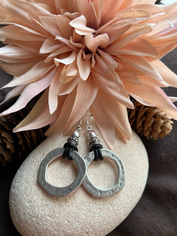 Statement dangle hoop earrings, sterling silver earrings hook, bohemian drop earrings, boho jewelry, boho earring