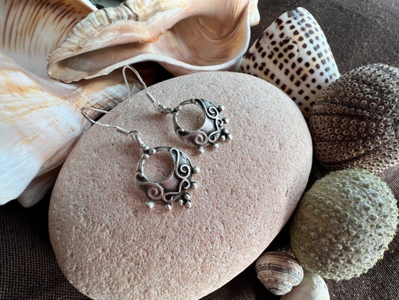 Statement dangle hook earrings, sterling silver earring hoops, bohemian drop earrings, boho jewelry, boho earring