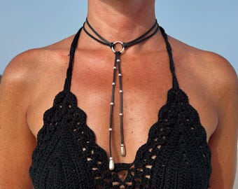 Silver Läder Choker Halsband, Enkel Choker, Handgjorda Smycken, Boho Halsband, Läder Choker, Brudtärnepresenter, Chokerhalsband