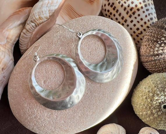 Statement dangle hoop earrings, sterling silver earring hoops, bohemian drop earrings, boho jewelry, boho earring