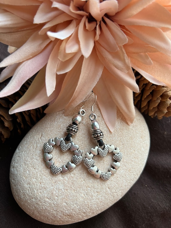 Statement dangle hoop earrings, sterling silver earrings hook, bohemian drop earrings, boho jewelry, boho earring