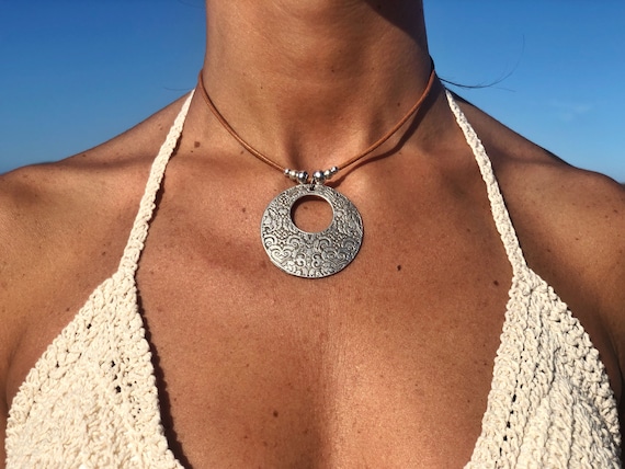 Pendant necklace, choker necklace, handmade jewelry, hippie jewelry, bohemian necklaces, leather necklaces, boho jewelry, handmade jewelry