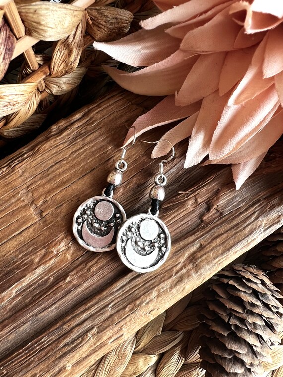 Boho Moon Earrings, Hippie Earrings, Bohemian Earrings, Statement Earrings, Dangle Earrings, Silver Earrings, Boho Silver Earrings Boho Chic