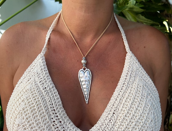 Long Pendant Necklace, Statement Bohemian Necklace, Leather Necklaces for Women, Boho Necklace, Leather Cord Necklace, Long Necklace Boho