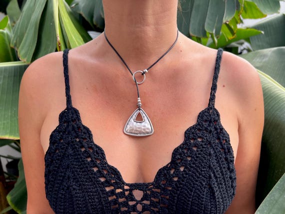 Bohemian Necklace, Y Necklace, Lariat Necklace, Leather Necklaces for Women, Triangle Pendant Necklace, Boho Necklace, Leather Necklace