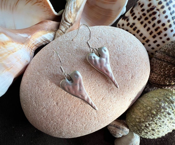 Heart Boho Earrings, Statement dangle hook earrings, sterling silver earrings hook, bohemian drop earrings, boho jewelry, boho earring
