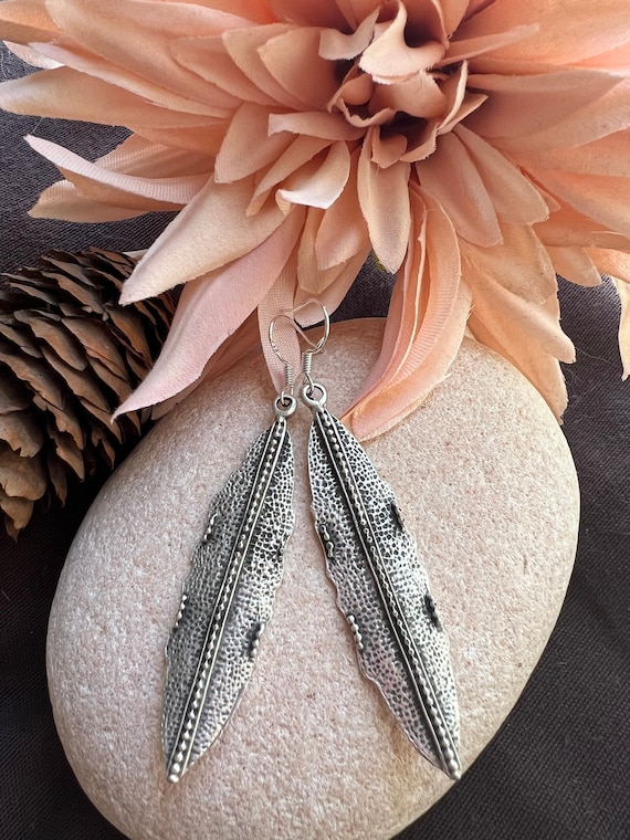 Statement dangle hook earrings, sterling silver earring hoops, bohemian drop earrings, boho jewelry, boho earring