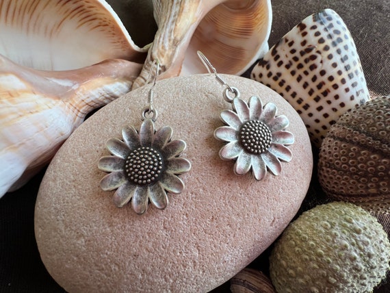 Flowers Statement dangle hook earrings, sterling silver earrings hook, bohemian drop earrings, boho jewelry, boho earring, handmade jewerly