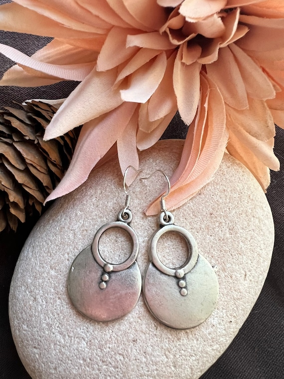 Statement dangle hoop earrings, sterling silver earring hoops, bohemian drop earrings, boho jewelry, boho earring Handmade Jewerly