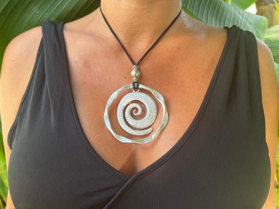 Long Pendant Necklace, Statement Bohemian Necklace, Leather Necklaces for Women, Boho Necklace, Leather Cord Necklace, Long Necklace Boho