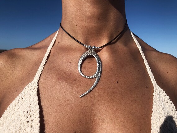 EVERYDAY Silver Pendant Necklace, Choker Necklace, Handmade Jewelry, Silver Leather Choker, Bohemian Necklace, Leather Necklace