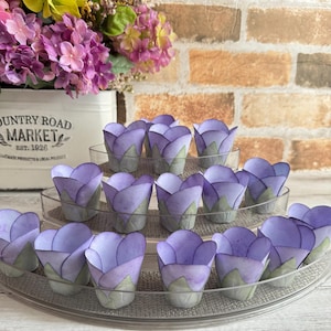 Tulip Purple Flowers for Candy, Chocolate Cups - Baby Shower Decor (24 pack)