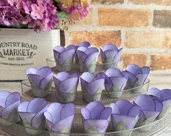 Tulip Purple Flowers for Candy, Chocolate Cups - Baby Shower Decor (24 pack)