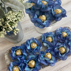 Slate Blue Floral Truffle Wrappers: Wedding Centerpiece Decorations
