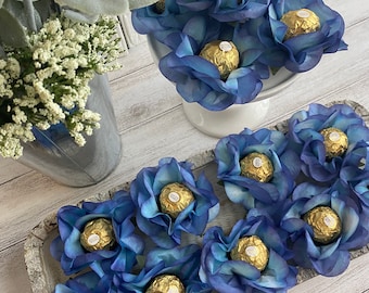 Wedding Slate Blue Flowers Truffles Wrapper Decorations, Centerpiece Flowers Decor, Wrapper Chocolate