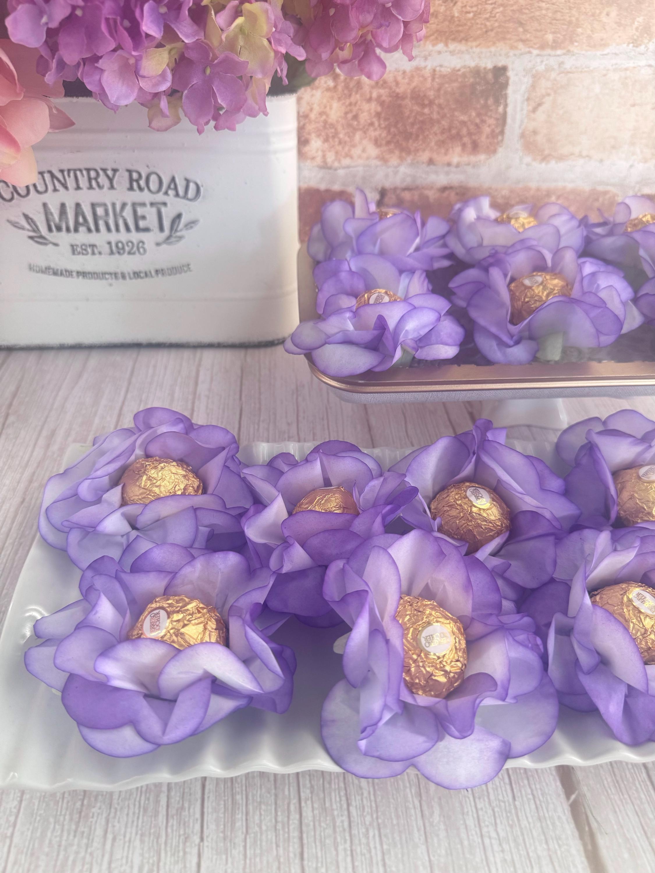 Camelia  Lavender Flowers Truffle  Wrapper for holding chocolate, Wedding Floral Decor
