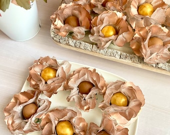 Peony Roses Gold Color Flower Truffle Wrapper for Holding Chocolate, Rustic Wedding