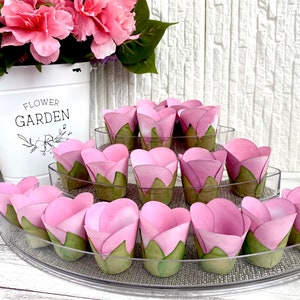 Mini Tulip Pink  Flowers for Candy, Chocolate Cups - Baby Shower Decor (24 pack)