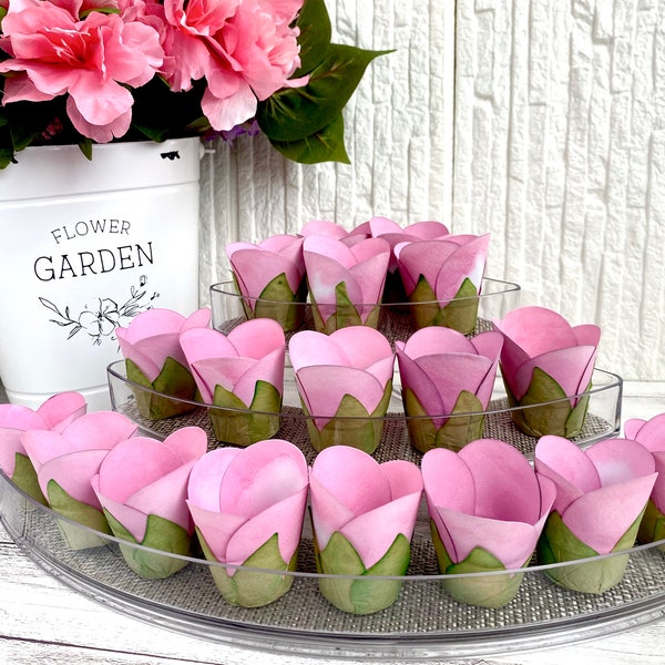 Mini Tulip Pink  Flowers for Candy, Chocolate Cups - Baby Shower Decor (24 pack)