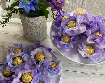 Wedding  Lavender Color Theme  Flowers Truffle  Wrapper for holding chocolate, Wedding Floral Decor