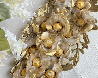 Camelia Wedding  Gold Color Flower Wrapper for Holding Chocolate, Chocolate Wrappers, Centerpiece Flowers